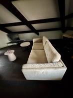 Beige fluwelen 3-zitsbank met tafeltje, Huis en Inrichting, Ophalen, Gebruikt, Driepersoons, 75 tot 100 cm