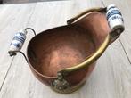 Vintage Koperen Kolenkit met Delfts Blauwe Handvatten, Antiek en Kunst, Antiek | Koper en Brons, Ophalen of Verzenden, Koper