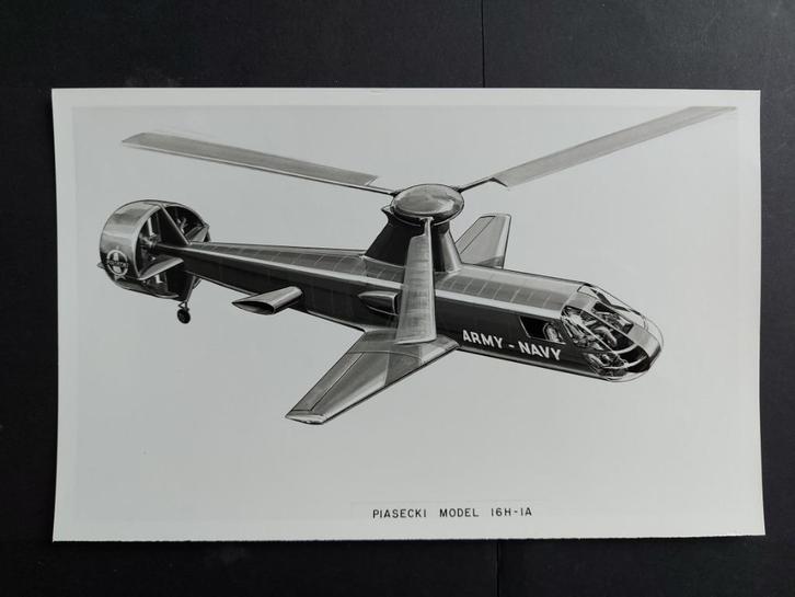 Foto van een tekening van een Piasecki 16H-1A (F829), Verzamelen, Luchtvaart en Vliegtuigspotten, Gebruikt, Kaart, Foto of Prent