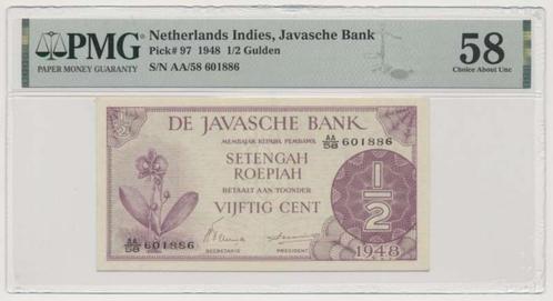 Nederlands-Indië 50 cent 1948 PMG58, Postzegels en Munten, Bankbiljetten | Azië, Los biljet, Zuidoost-Azië, Ophalen of Verzenden