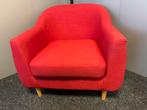 Rode fauteuil met blauw poef/hocker in topstaat!, Ophalen, Zo goed als nieuw, Stof, 75 tot 100 cm
