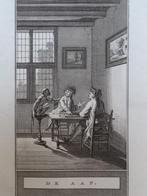 gravure De aap aan tafel bij twee dammers, vd Meer 18e eeuw, Verzenden