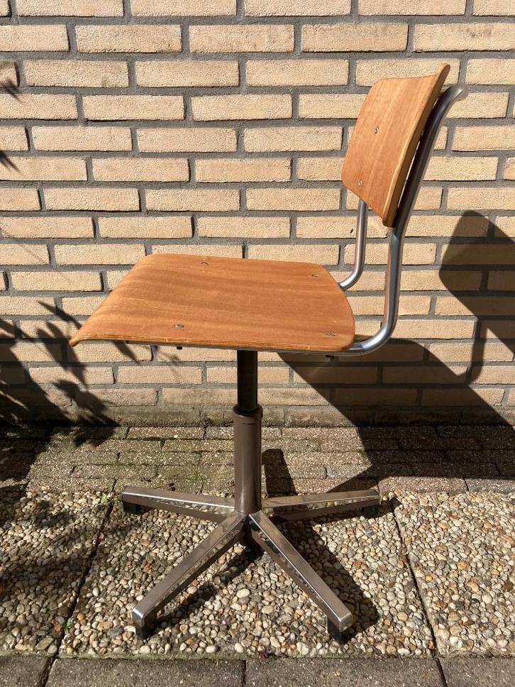 Vintage architectenstoel bureaustoel industriële stoel, Huis en Inrichting, Bureaustoelen, Gebruikt, Bruin, Ophalen