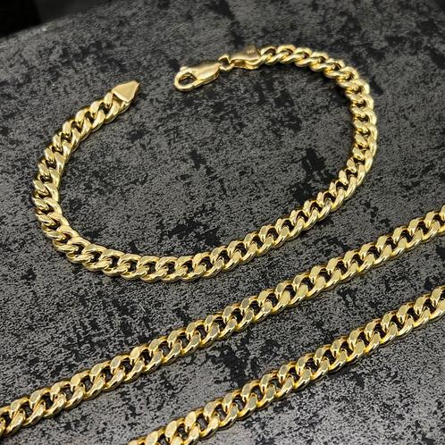 14k gouden ketting met armband cuban schakel, Sieraden, Tassen en Uiterlijk, Kettingen, Nieuw, Goud, Ophalen of Verzenden