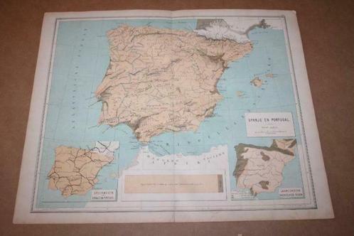 Originele antieke kaart - Spanje en Portugal - 1879 !!, Boeken, Atlassen en Landkaarten, Gelezen, Spanje, Ophalen of Verzenden