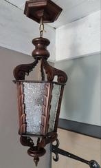 Prachtige Antieke Houten Hanglamp met Glas, Ophalen, Gebruikt, Hout, 50 tot 75 cm