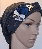 Chemo/ haarverlies tricot beany met corsage.  No 73 E., Ophalen of Verzenden, Nieuw, Blauw, Overige merken