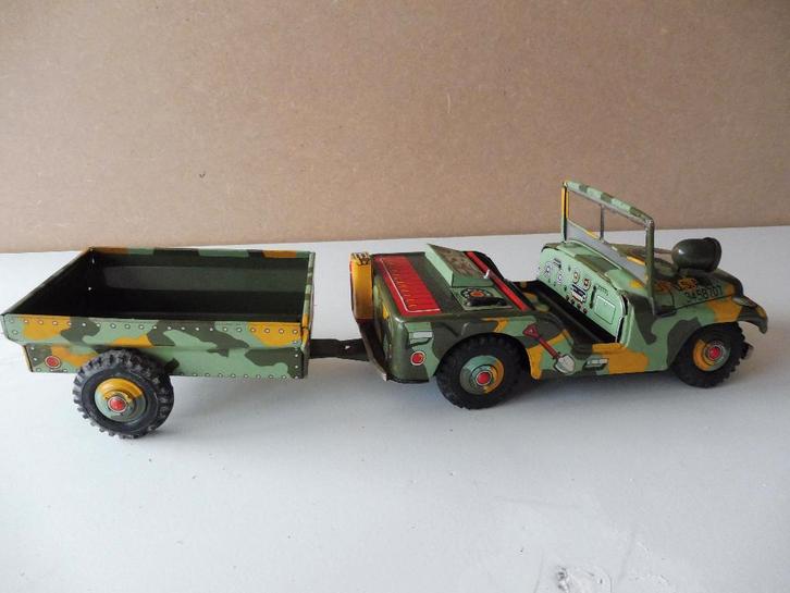 blikken leger jeep + aanhanger, Verzamelen, Speelgoed, Gebruikt, Ophalen of Verzenden