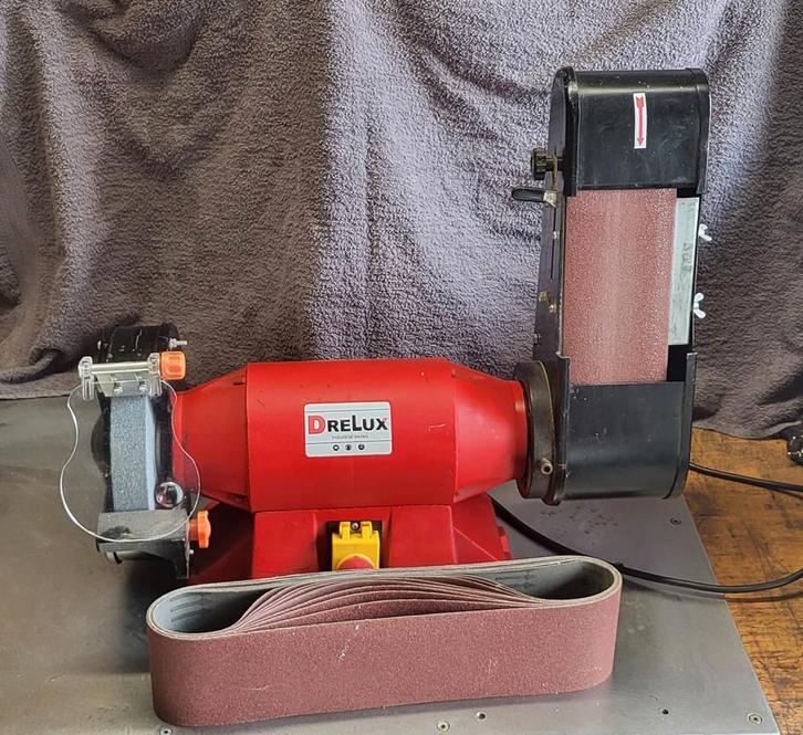 Drelux Bandschuurmachine met Slijpsteen - 1050W, Doe-het-zelf en Verbouw, Gereedschap | Slijpmachines, Zo goed als nieuw, Werkbankslijpmachine