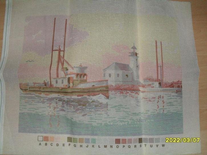 NIEUW Voorbedrukt stramien boot en vuurtoren. En verkoop DMC, Hobby en Vrije tijd, Borduren en Borduurmachines, Nieuw, Onderdeel of Toebehoren