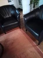 2 Zwarte Leren Fauteuils, Ophalen, Gebruikt