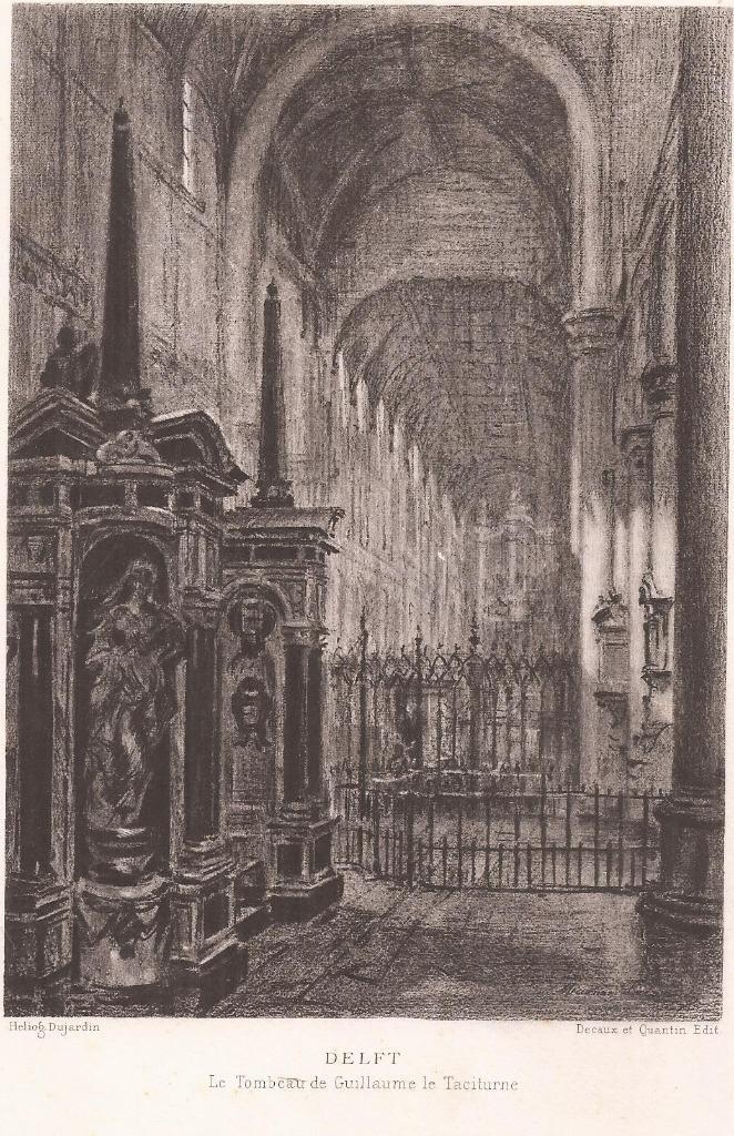 Delft. Le Tombeau de Guillaume le Taciturne Dujardin 1881, Antiek en Kunst, Kunst | Etsen en Gravures, Ophalen of Verzenden