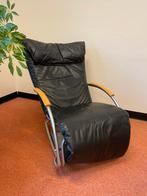 Chaise longue / schommelstoel SWING - chroom met zwart leer, Huis en Inrichting, Leer, Ophalen