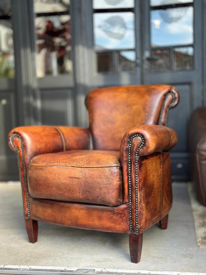 Vintage Schapenleren Fauteuil, Huis en Inrichting, Fauteuils, Gebruikt, Leer, 50 tot 75 cm, 75 tot 100 cm, Ophalen of Verzenden