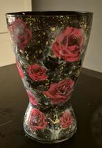 Decoupage vaas zwart met rozen, Huis en Inrichting, Zwart, Nieuw, Ophalen of Verzenden, Glas