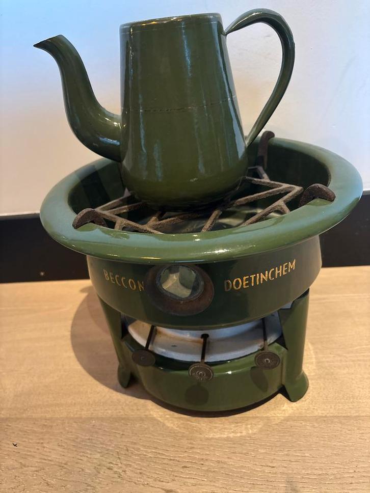 Becon Doetinchem Koffie Percolator Set Vintage Groen Emaille, Antiek en Kunst, Antiek | Keukenbenodigdheden, Ophalen
