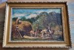 Hooiende boeren, antieke olieverf schilderij., Verzenden