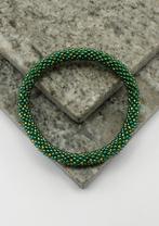 Glaskralen armband - groen en goud - RB136, Overige materialen, Overige kleuren, Verzenden, Nieuw