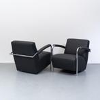 2x Leolux Scylla fauteuils zwart leder - chromen buisframe, Niet ingevuld, Niet ingevuld, Leer, Ophalen of Verzenden