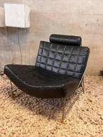 Leolux Volare design stoel, zwart leer, met hoofdkussen, Huis en Inrichting, Fauteuils, Ophalen, Gebruikt, Design leolux Gerard van den Berg Label Montis