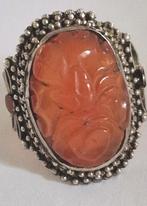 Oude zilveren chinese ring met gesneden steen, Ophalen of Verzenden