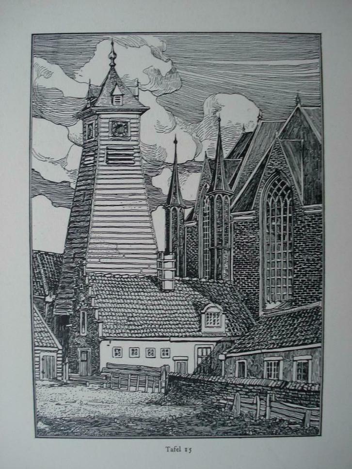 15 / Enkhuizen de St.Gommarus of Westerkerk Gravure 1902, Antiek en Kunst, Kunst | Etsen en Gravures, Ophalen of Verzenden
