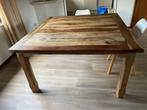 Prachtige houten tafel, handgemaakt, Ophalen, Vierkant, 100 tot 150 cm