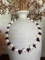 Ketting met schelpkralen, afgewisseld met natuursteen kralen, Sieraden, Tassen en Uiterlijk, Kettingen, Met kristal, Paars, Nieuw