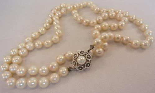 Exclusief wit parelcollier + 14K witgouden slot, 72 cm lang, Sieraden, Tassen en Uiterlijk, Antieke sieraden, Ketting, Goud, Met edelsteen