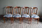 Set van 4 antieke mahonie stoelen met grijs/blauwe bekleding, Ophalen