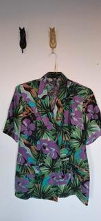 Vintage blouse, maat 38/40 - M/L - paars, groen - bloemen, Maat 38/40 (M), Paars, Ophalen of Verzenden, Vintage