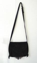 Vintage boho tas 'indianen' franje cowboy retro zwart suede, Verzenden, Gebruikt, Zwart, Schoudertasje
