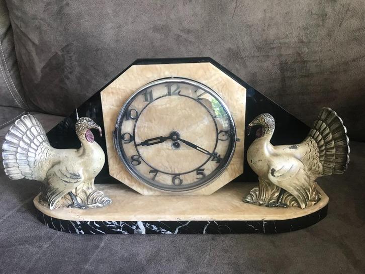 Vintage Antieke Marmeren Schouwklok Kalkoenen., Antiek en Kunst, Antiek | Klokken, Ophalen of Verzenden