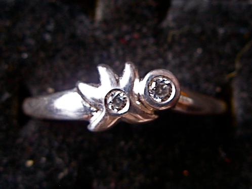 Zilveren 925 zilver ring 2 maal zirkonia / kristal mt 16.5, Sieraden, Tassen en Uiterlijk, Ringen, Nieuw, Dame, Kleiner dan 17