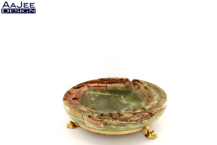 Onyx asbak met faux koperen leeuwenpoten, Verzamelen, Rookartikelen, Aanstekers en Luciferdoosjes, Gebruikt, Asbak, Ophalen of Verzenden