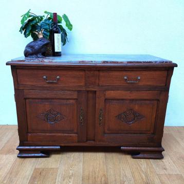 Vintage antiek dressoir tv meubel ladekast met marmer blad beschikbaar voor biedingen