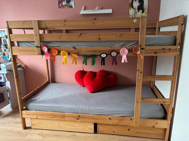 IKEA Houten Stapelbed, Kinderen en Baby's, Kinderkamer | Bedden, Gebruikt, 180 cm of meer, 70 tot 85 cm, Hoogslaper of Stapelbed
