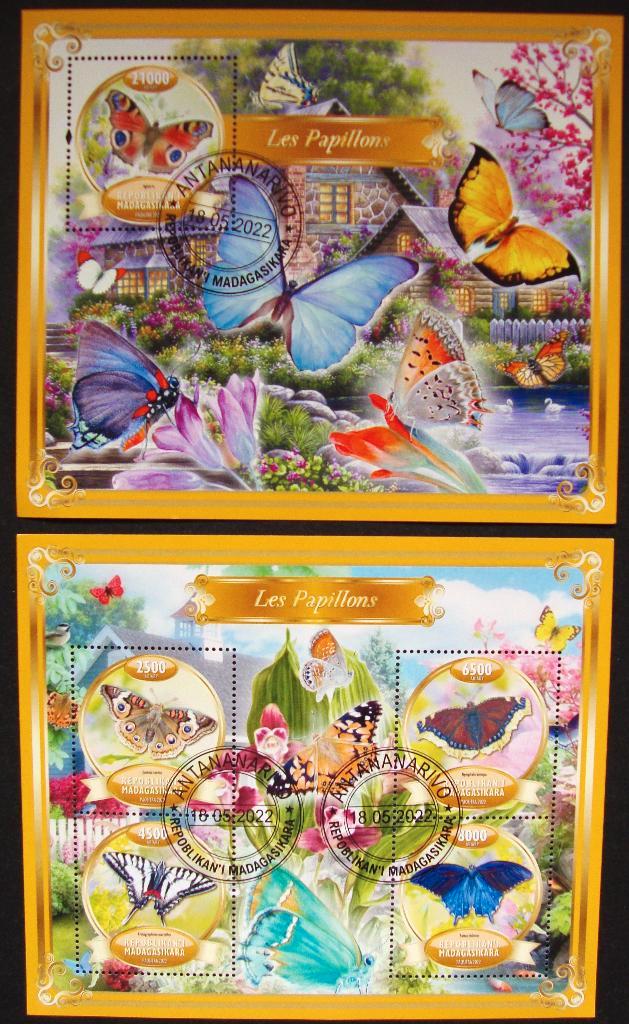 - 680 - 2 Kleurrijke Vlinders Blokken., Postzegels en Munten, Postzegels | Thematische zegels, Gestempeld, Dier of Natuur, Verzenden