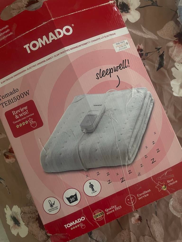 Tomado Elektrische Onderdeken TEB1500W - Nieuwstaat, Ophalen, Eenpersoons, Wit, Deken of Dekbed
