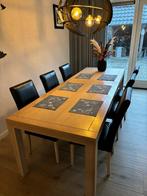 Eiken Whitewash verstelbare eettafel 95x 175-275 + 6 stoelen, Huis en Inrichting, Tafels | Eettafels, 200 cm of meer, 50 tot 100 cm