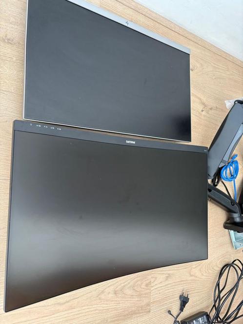 2 monitoren - Philips Curved & HP - en ACT arm, Computers en Software, Monitoren, Gebruikt, 61 t/m 100 Hz, HDMI, VGA, Curved, VA