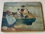 Antiek schilderijtje op doek van nettenboetser uit ca 1900, Verzenden