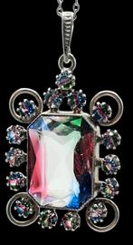 Prachtige Art Deco Zilveren Hanger  Kleurrijke Rijnsteen, Overige voorstellingen, Verzenden, ., Zo goed als nieuw