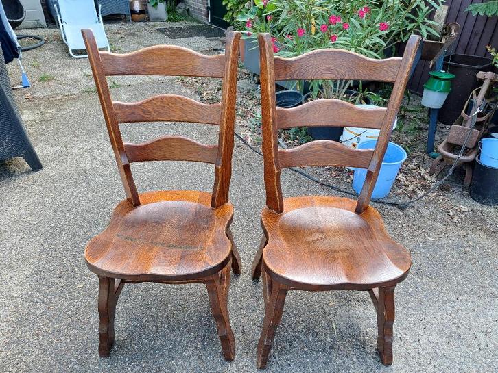 4 eiken stoelen, Huis en Inrichting, Stoelen, Gebruikt, Twee, Hout, Bruin, Ophalen
