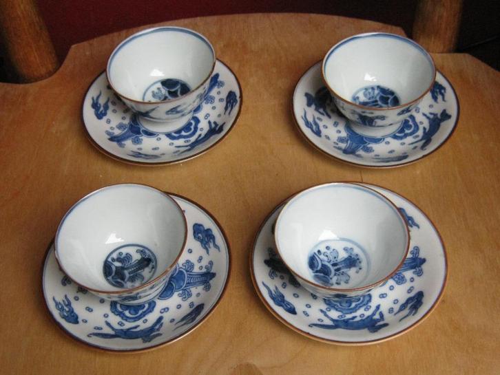 4 wit blauw kop en schotels Chinees Japans, Antiek en Kunst, Kunst | Niet-Westerse kunst, Verzenden