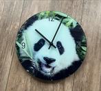 Glazen Klok met Panda Afbeelding (29cm), Ophalen of Verzenden, Gebruikt, Analoog, Wandklok
