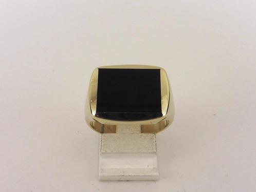 Gouden herenring met onix                                G18, Sieraden, Tassen en Uiterlijk, Ringen, Gebruikt, Heer, 20 of groter