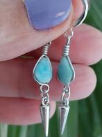 Larimar oorbellen met verzilverde oorhaakjes #130, Verzenden, Zo goed als nieuw, Zilver, Zilver