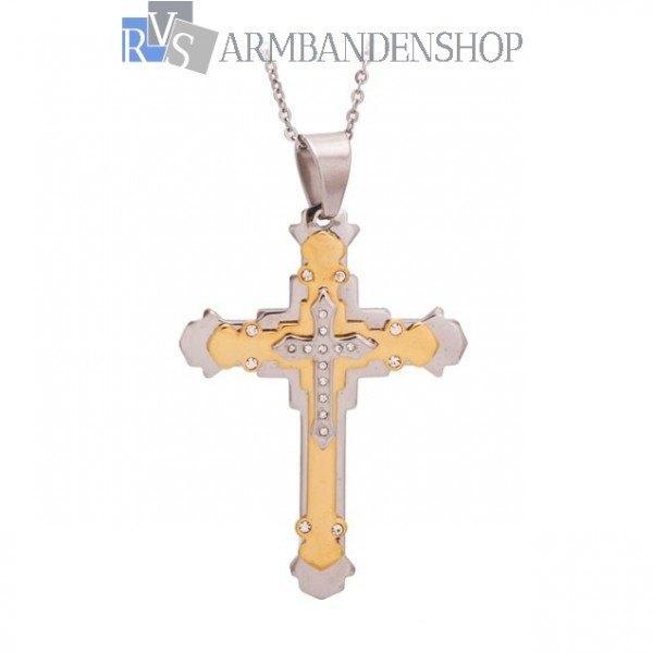 Rvs kruis hanger gouden kruisje van rvs inclusief ketting, Sieraden, Tassen en Uiterlijk, Kettinghangers, Nieuw, Overige materialen
