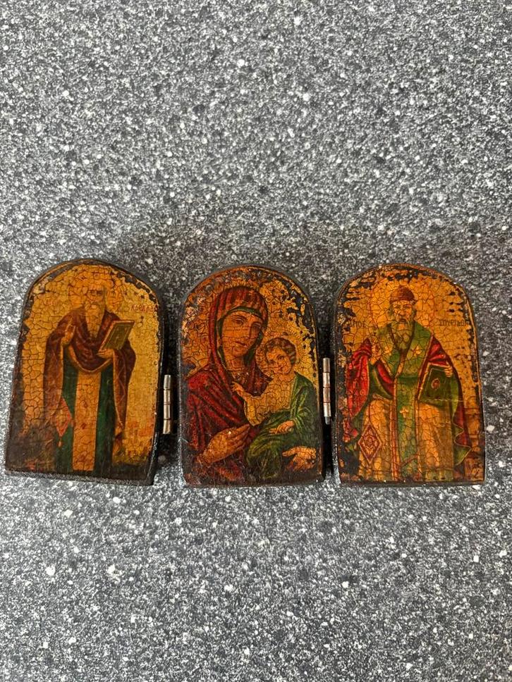 Antiek 3-luik Ikonen Geloof, Antiek en Kunst, Antiek | Religie, Ophalen of Verzenden